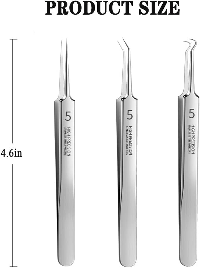 BLAAROOM Professional Facial Blackhead Remover Tweezers,3Pcs Precision Pimple Popper Tool Kit for Whitehead Ance Blemishs Comedones Stainless Steel Makeup Tool - Glossy - Image 5